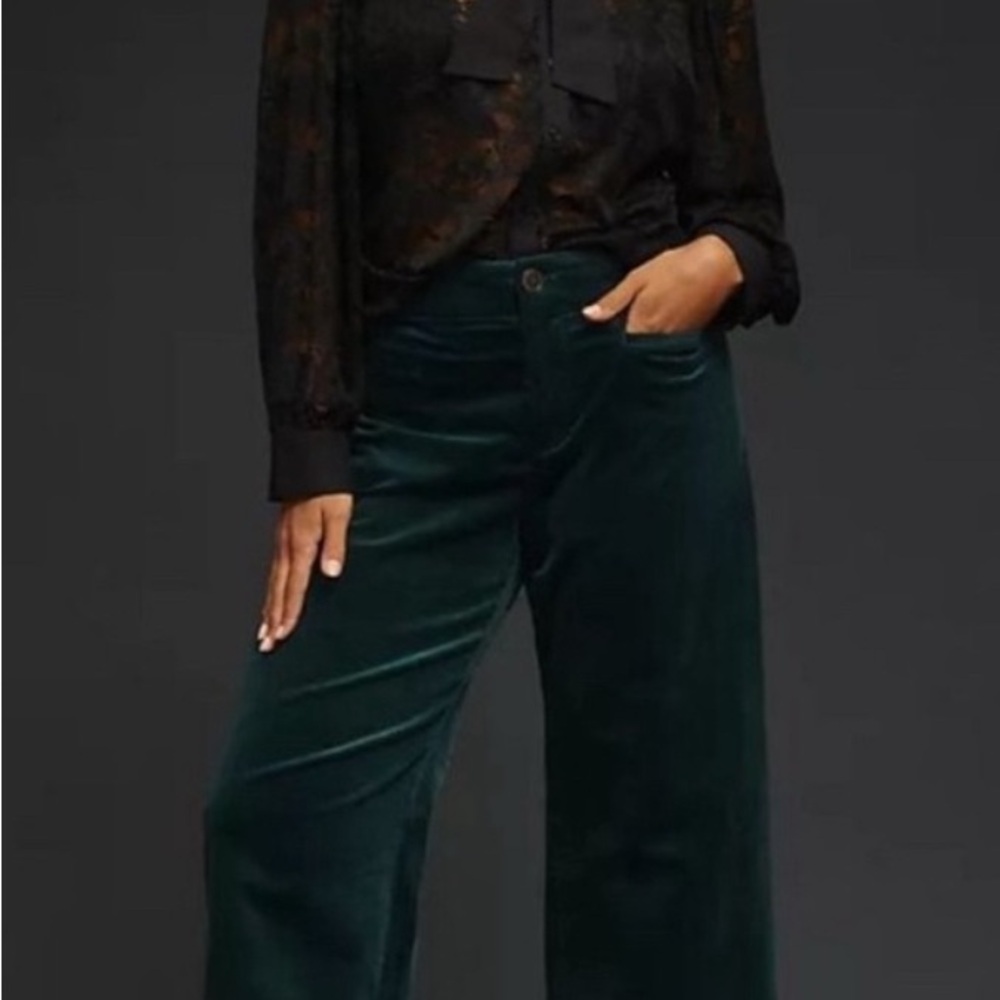 Anthropologie Colette Emerald Green Corduroy Wide-Leg Pants by Maeve Sz 16W